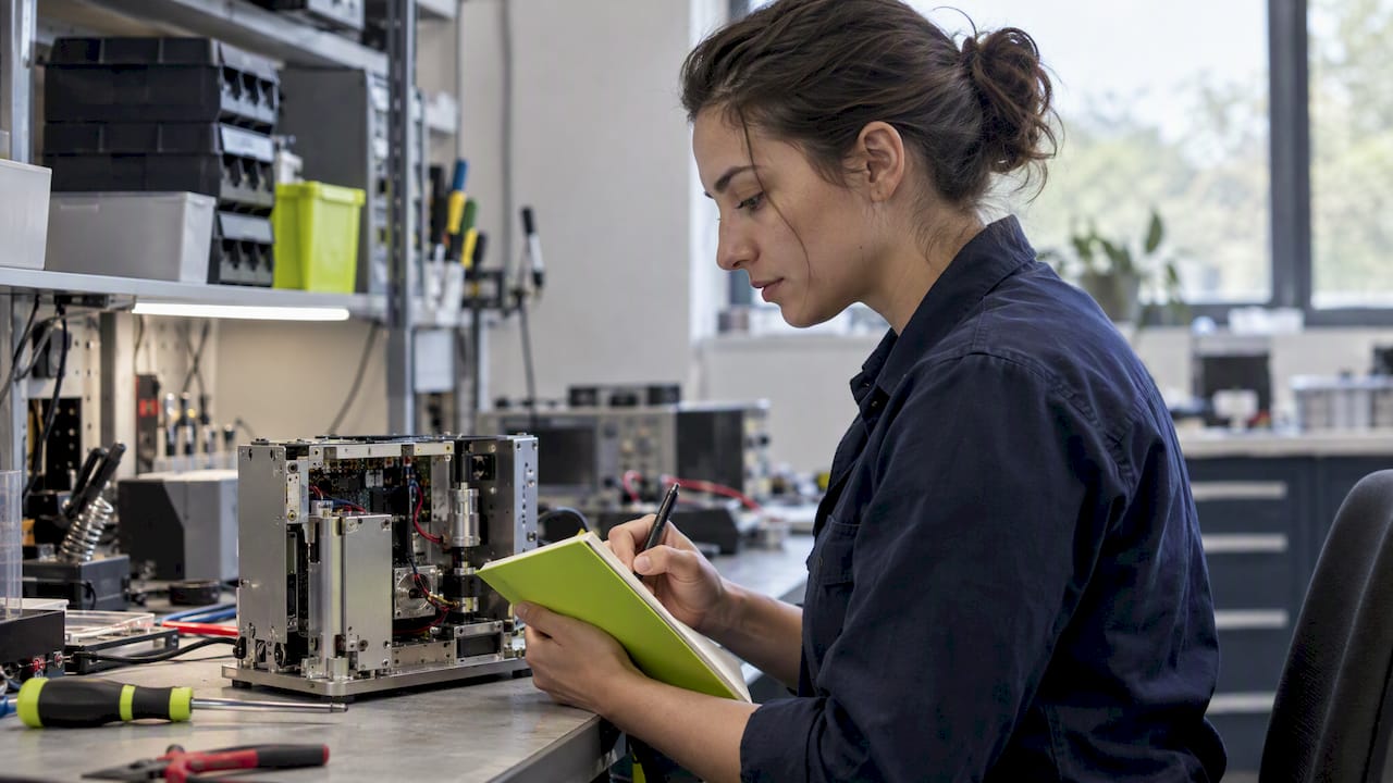 Engenheira documenta teste de protótipo em P&D